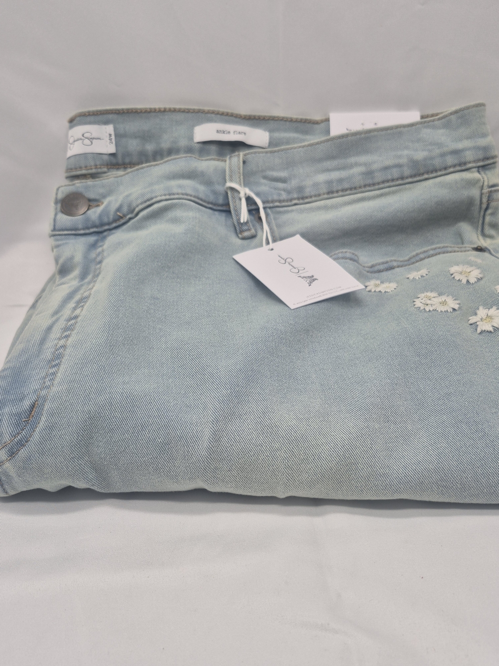 Jessica Simpson Light Blue High-Rise Jeans with Floral Embroidery